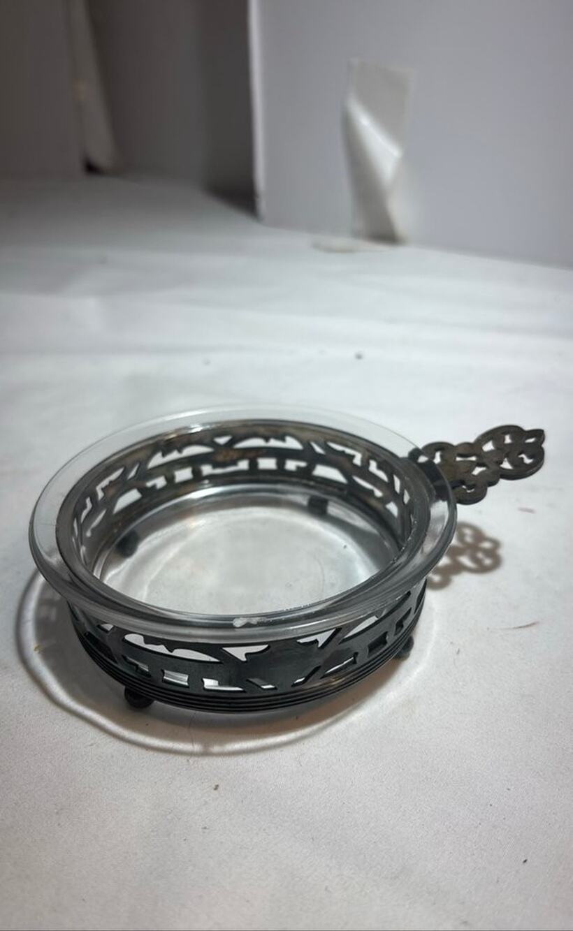 Vintage Metal and Glass Candle Holder with Ornate Handle
